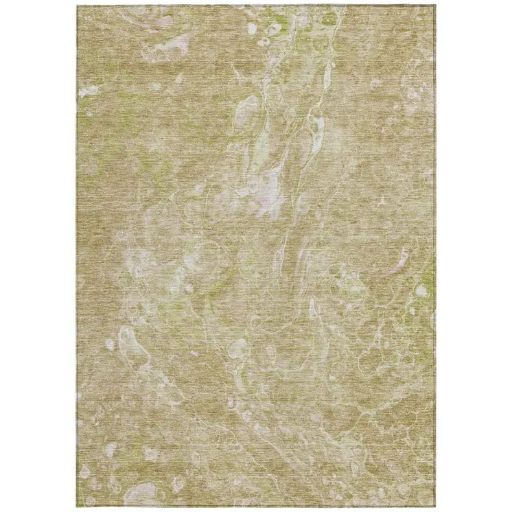 8' X 10' Beige Ivory And Artichoke Green Abstract Washable Indoor Outdoor Area Rug