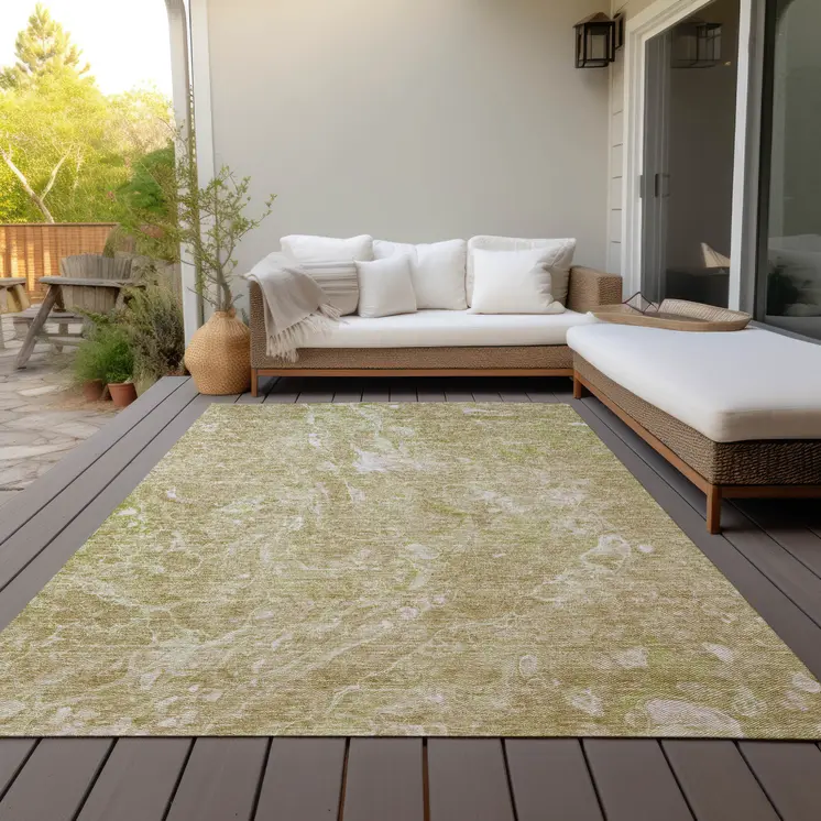 8' X 10' Beige Ivory And Artichoke Green Abstract Washable Indoor Outdoor Area Rug
