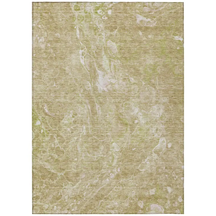 8' X 10' Beige Ivory And Artichoke Green Abstract Washable Indoor Outdoor Area Rug