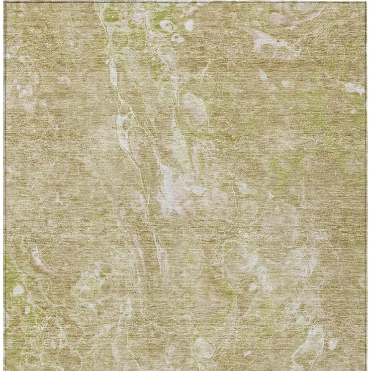 9' X 12' Beige Ivory And Artichoke Green Abstract Washable Indoor Outdoor Area Rug