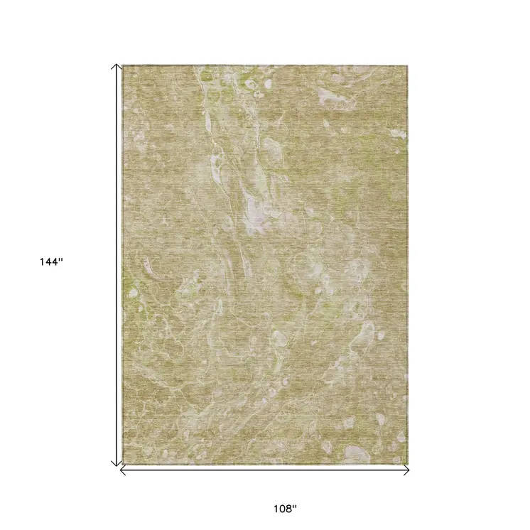 9' X 12' Beige Ivory And Artichoke Green Abstract Washable Indoor Outdoor Area Rug