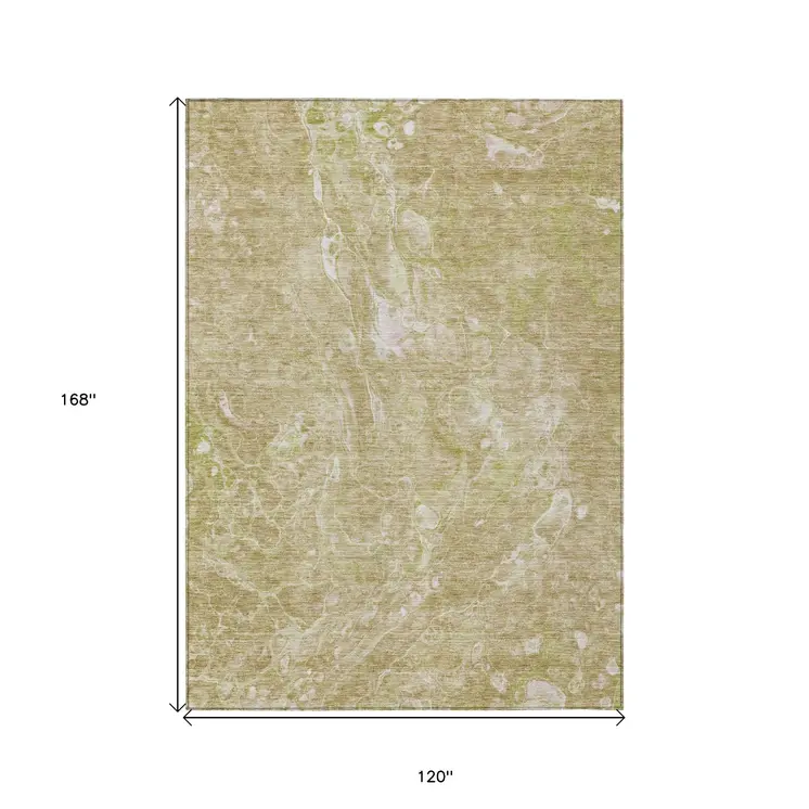 10' X 14' Beige Ivory And Artichoke Green Abstract Washable Indoor Outdoor Area Rug