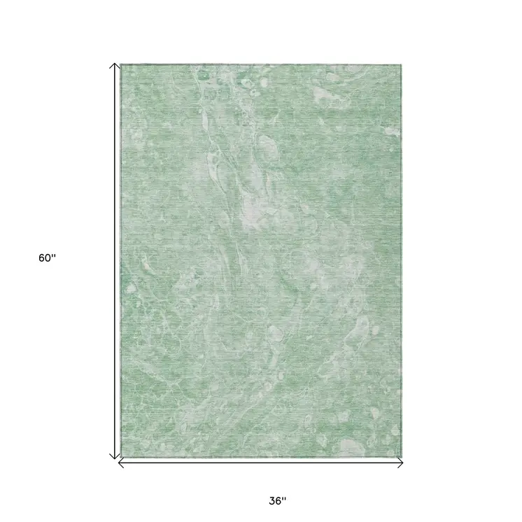3' X 5' Mint Green Sage And Ivory Abstract Washable Indoor Outdoor Area Rug