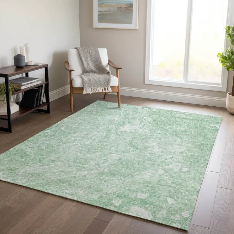 3' X 5' Mint Green Sage And Ivory Abstract Washable Indoor Outdoor Area Rug