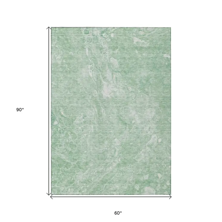 5' X 8' Mint Green Sage And Ivory Abstract Washable Indoor Outdoor Area Rug