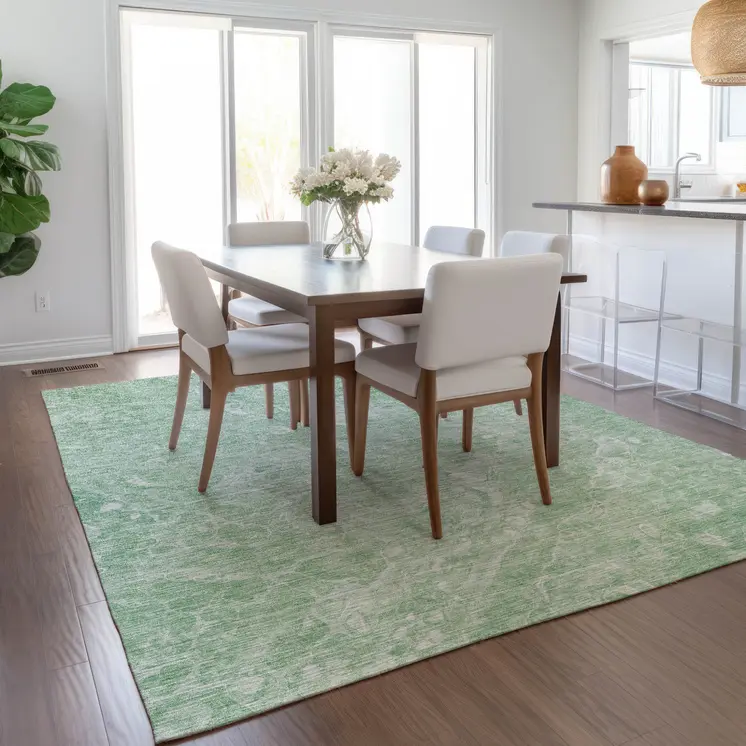5' X 8' Mint Green Sage And Ivory Abstract Washable Indoor Outdoor Area Rug