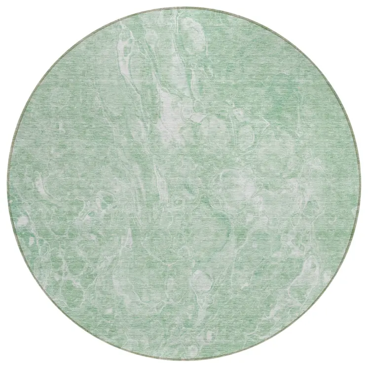 8' Mint Green Sage And Ivory Round Abstract Washable Indoor Outdoor Area Rug