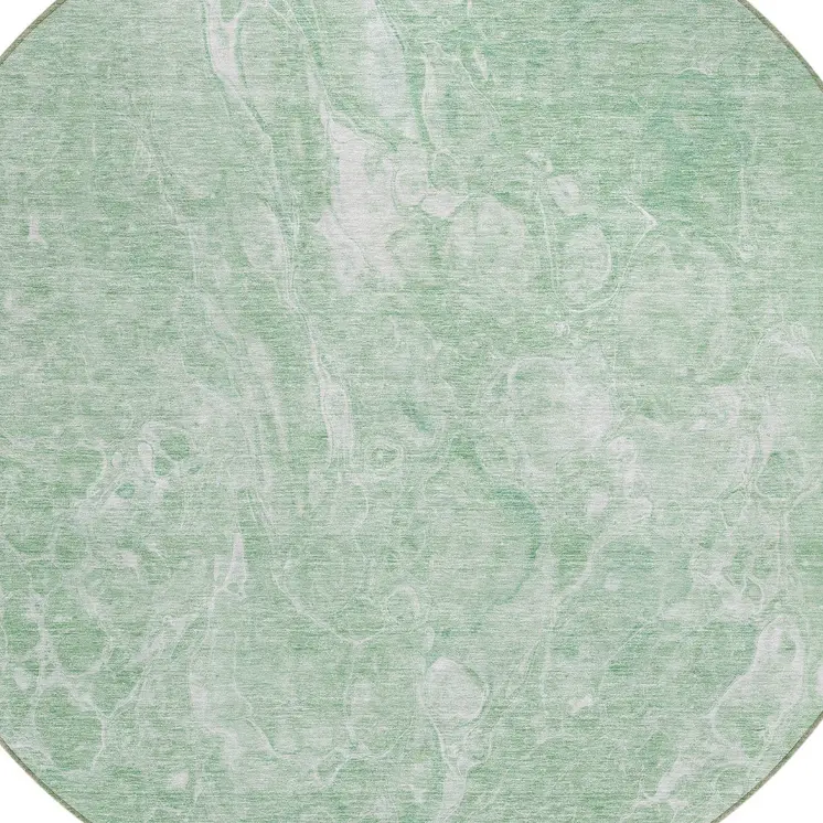 8' Mint Green Sage And Ivory Round Abstract Washable Indoor Outdoor Area Rug