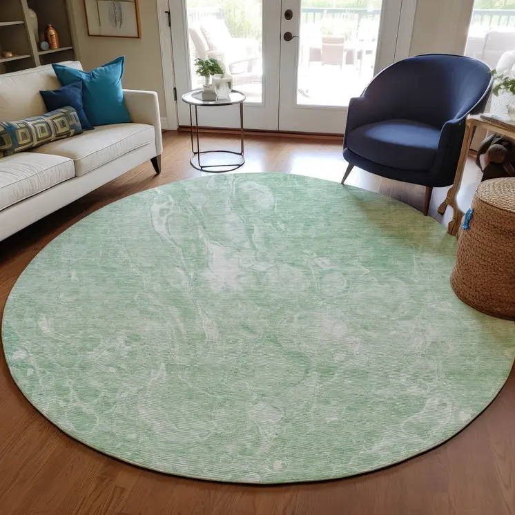 8' Mint Green Sage And Ivory Round Abstract Washable Indoor Outdoor Area Rug