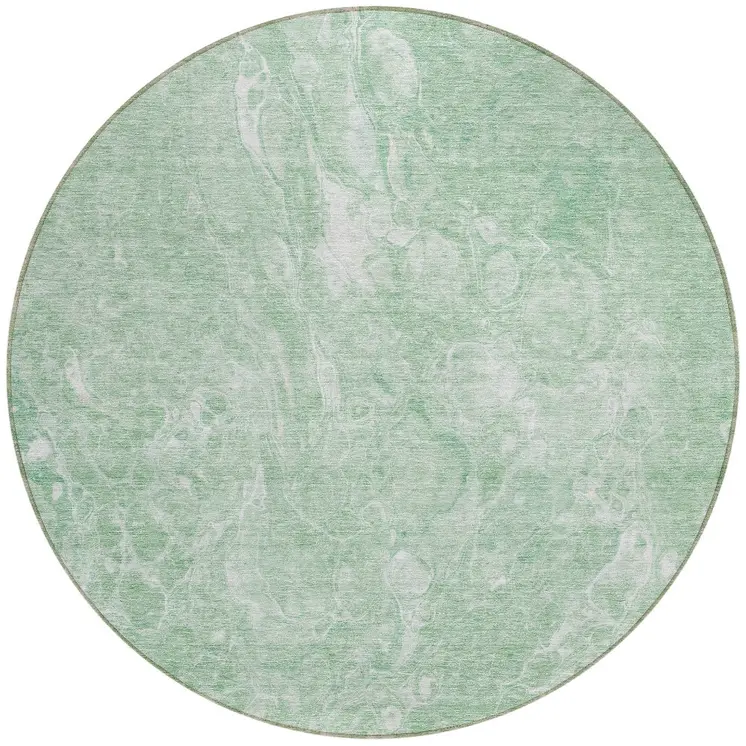 8' Mint Green Sage And Ivory Round Abstract Washable Indoor Outdoor Area Rug