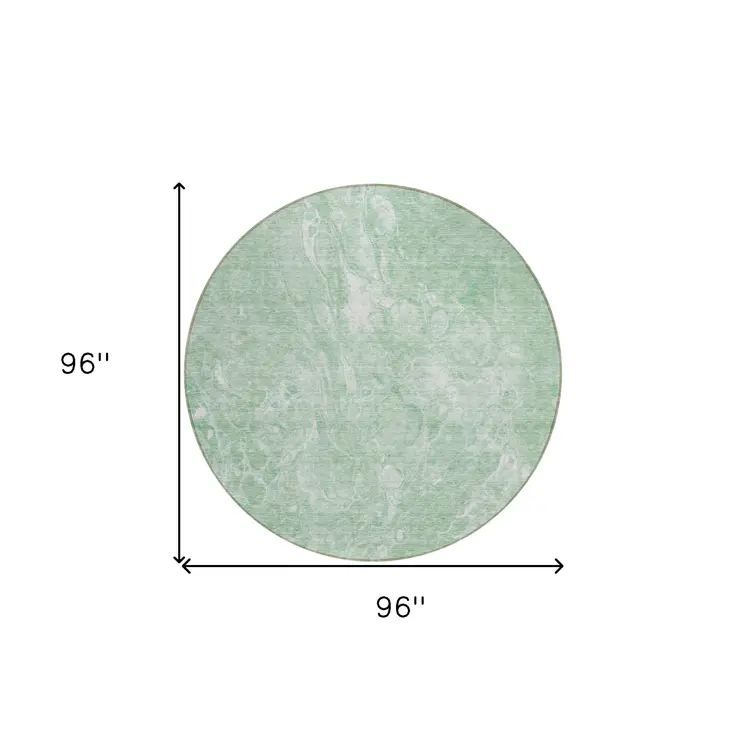 8' Mint Green Sage And Ivory Round Abstract Washable Indoor Outdoor Area Rug