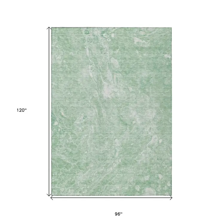 8' X 10' Mint Green Sage And Ivory Abstract Washable Indoor Outdoor Area Rug