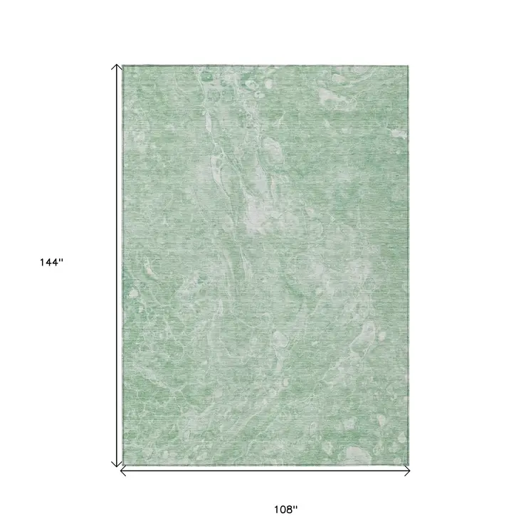 9' X 12' Mint Green Sage And Ivory Abstract Washable Indoor Outdoor Area Rug