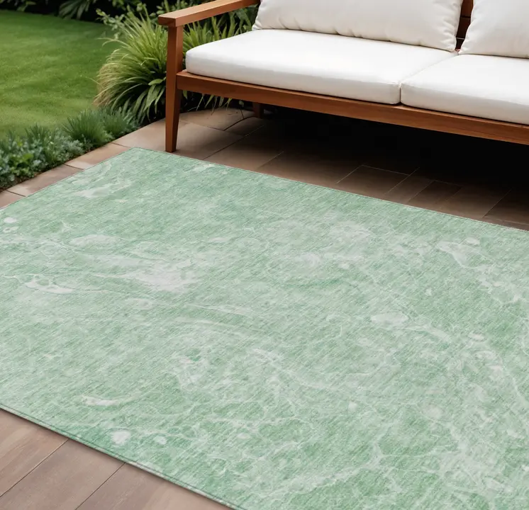 10' X 14' Mint Green Sage And Ivory Abstract Washable Indoor Outdoor Area Rug