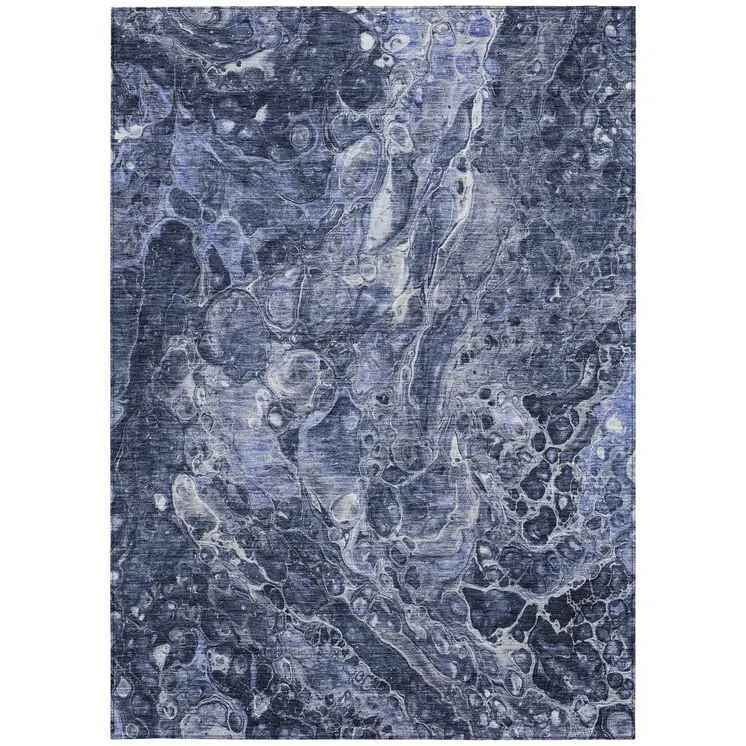 5' X 8' Navy Blue And Gray Abstract Washable Indoor Outdoor Area Rug