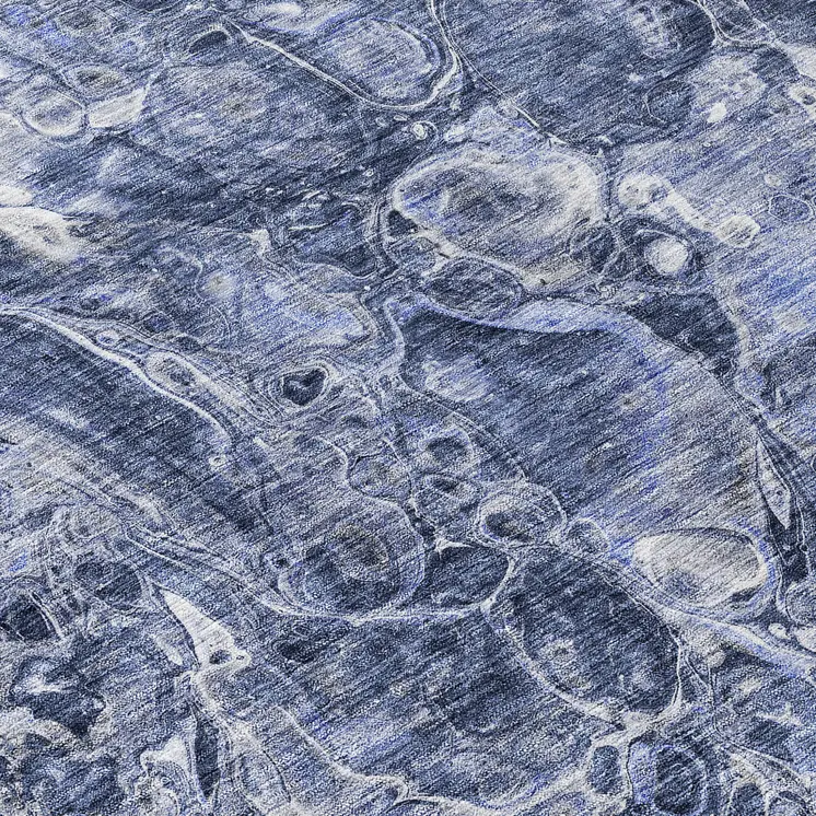 8' Navy Blue And Gray Round Abstract Washable Indoor Outdoor Area Rug