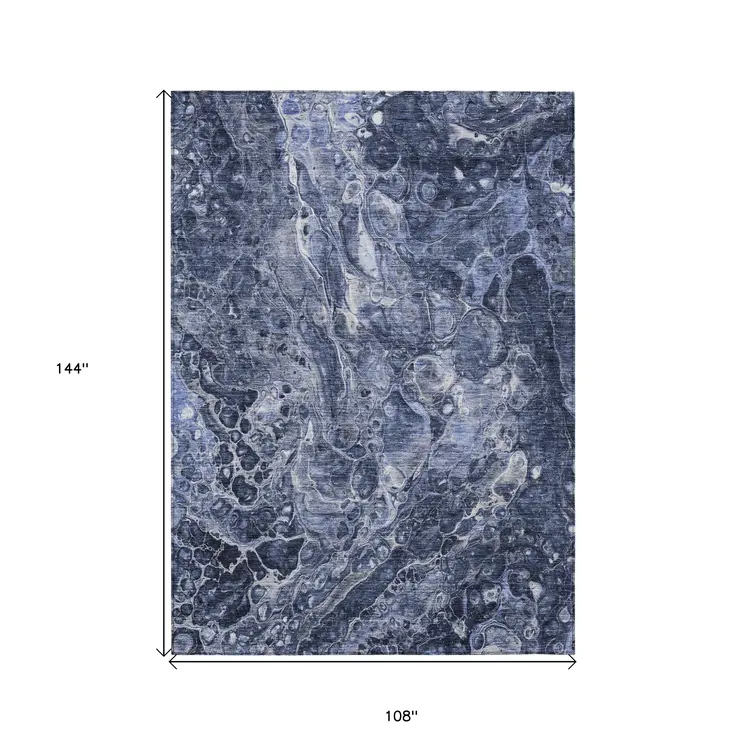 9' X 12' Navy Blue And Gray Abstract Washable Indoor Outdoor Area Rug