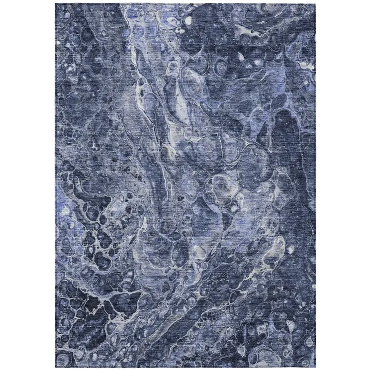 9' X 12' Navy Blue And Gray Abstract Washable Indoor Outdoor Area Rug