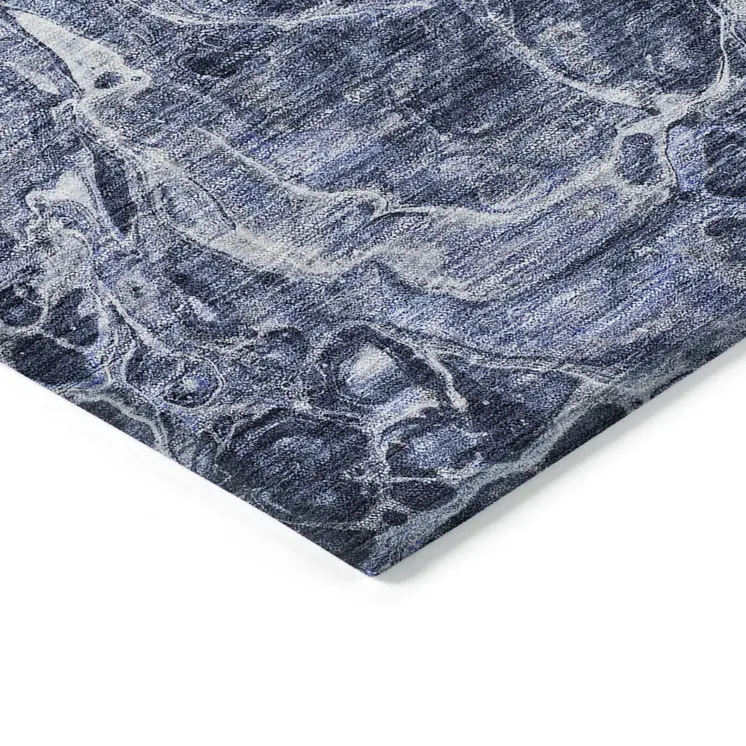 9' X 12' Navy Blue And Gray Abstract Washable Indoor Outdoor Area Rug