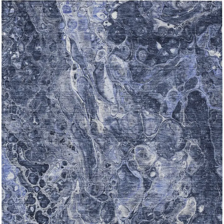 9' X 12' Navy Blue And Gray Abstract Washable Indoor Outdoor Area Rug