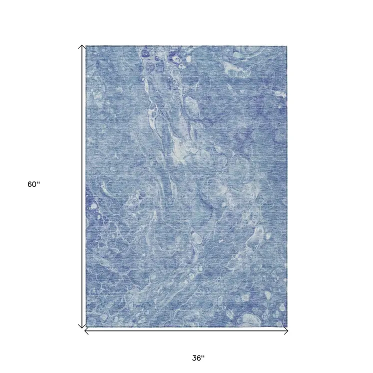 3' X 5' Sky Blue And Navy Blue Abstract Washable Indoor Outdoor Area Rug