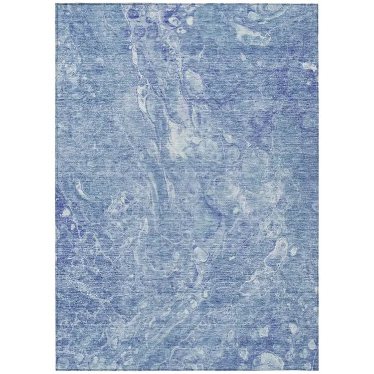 3' X 5' Sky Blue And Navy Blue Abstract Washable Indoor Outdoor Area Rug