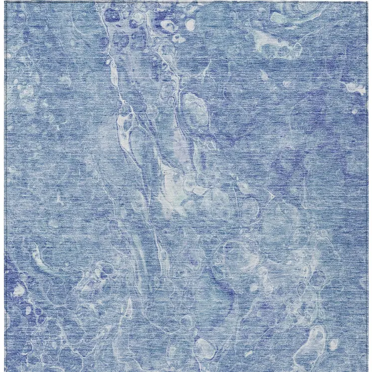 9' X 12' Sky Blue And Navy Blue Abstract Washable Indoor Outdoor Area Rug
