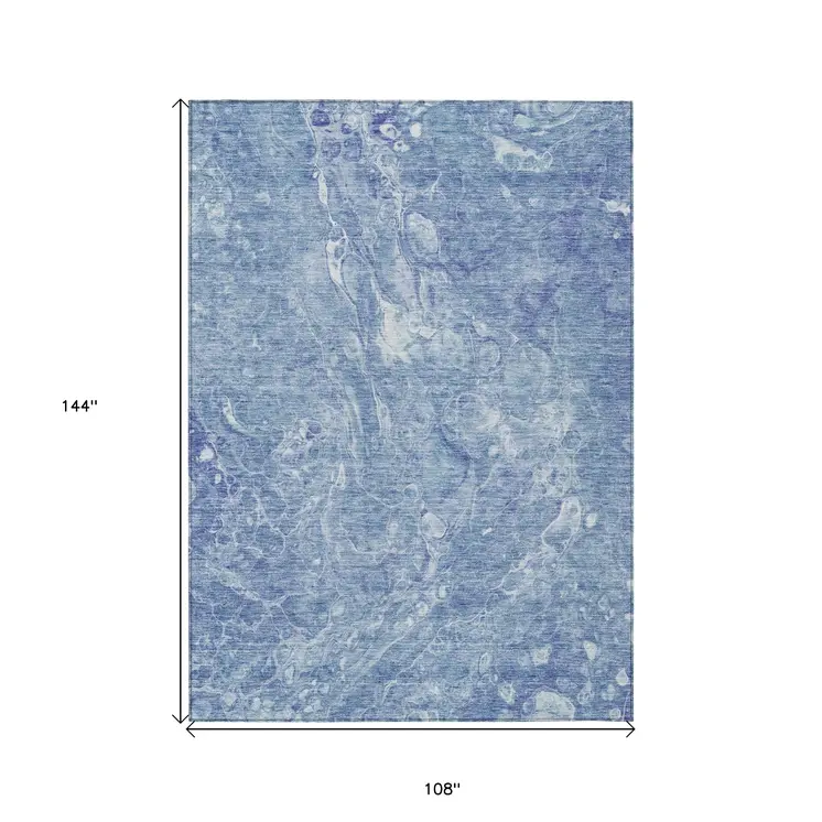 9' X 12' Sky Blue And Navy Blue Abstract Washable Indoor Outdoor Area Rug