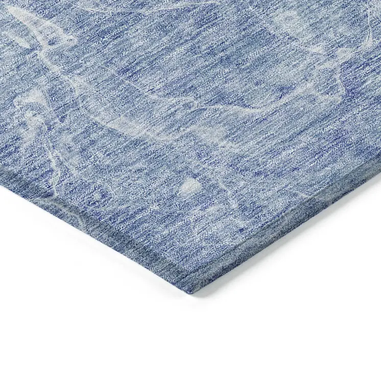 9' X 12' Sky Blue And Navy Blue Abstract Washable Indoor Outdoor Area Rug