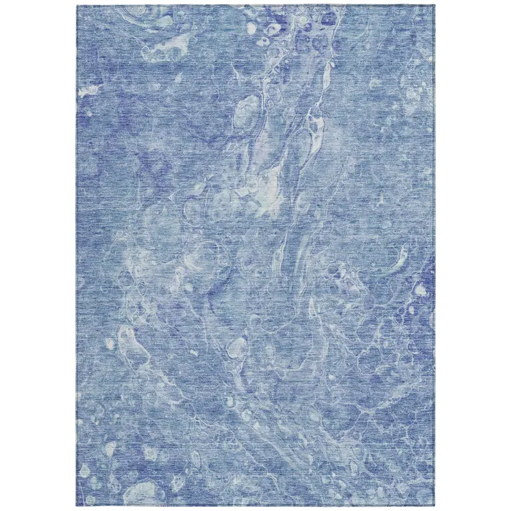 10' X 14' Sky Blue And Navy Blue Abstract Washable Indoor Outdoor Area Rug