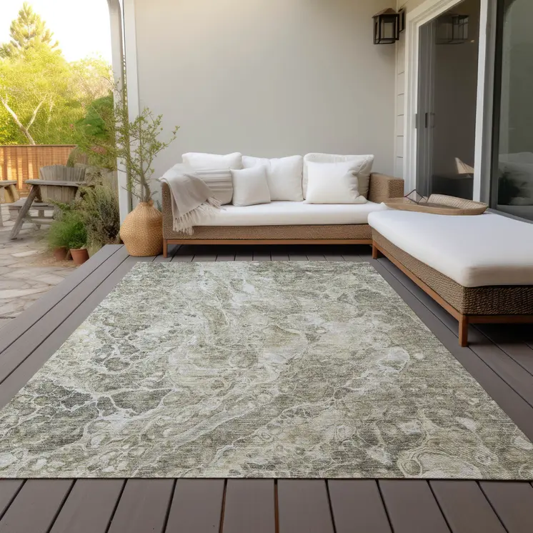 9' X 12' Tan Brown And Beige Abstract Washable Indoor Outdoor Area Rug