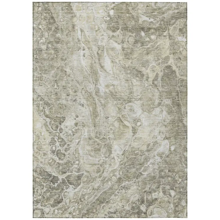 9' X 12' Tan Brown And Beige Abstract Washable Indoor Outdoor Area Rug
