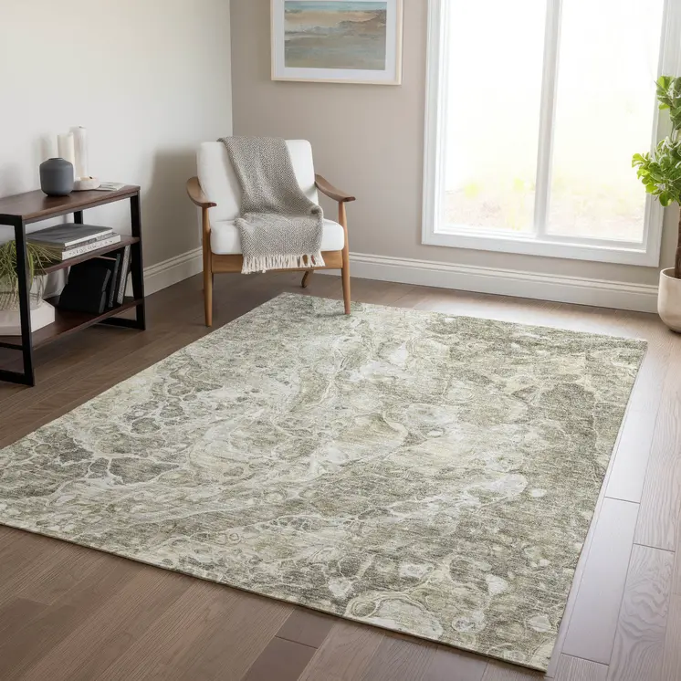 9' X 12' Tan Brown And Beige Abstract Washable Indoor Outdoor Area Rug