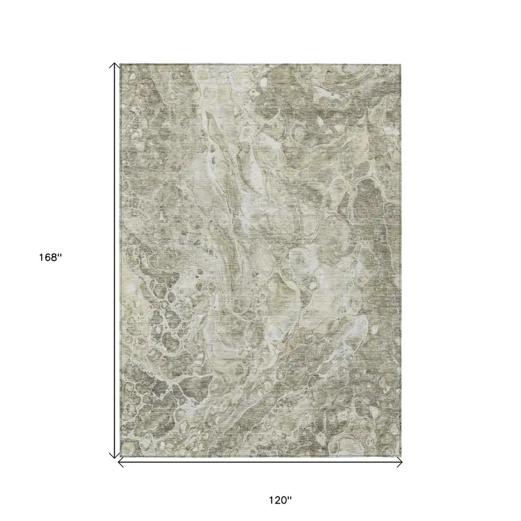 10' X 14' Tan Brown And Beige Abstract Washable Indoor Outdoor Area Rug