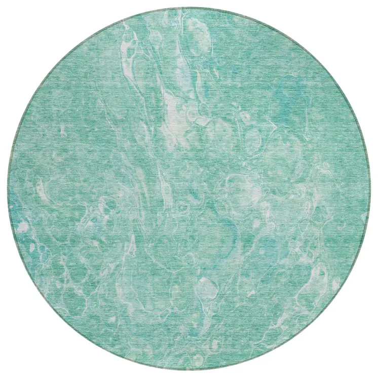 8' Teal Blue Aqua And Green Round Abstract Washable Indoor Outdoor Area Rug