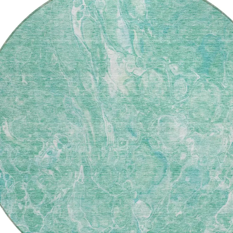8' Teal Blue Aqua And Green Round Abstract Washable Indoor Outdoor Area Rug