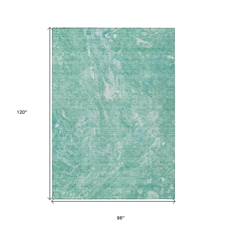 8' X 10' Teal Blue Aqua And Green Abstract Washable Indoor Outdoor Area Rug