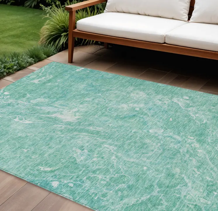 8' X 10' Teal Blue Aqua And Green Abstract Washable Indoor Outdoor Area Rug
