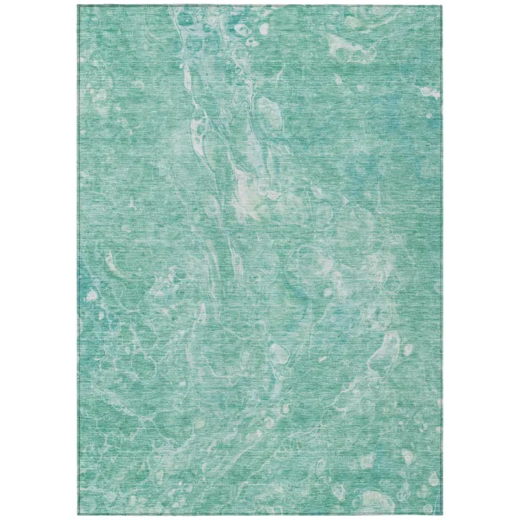 8' X 10' Teal Blue Aqua And Green Abstract Washable Indoor Outdoor Area Rug