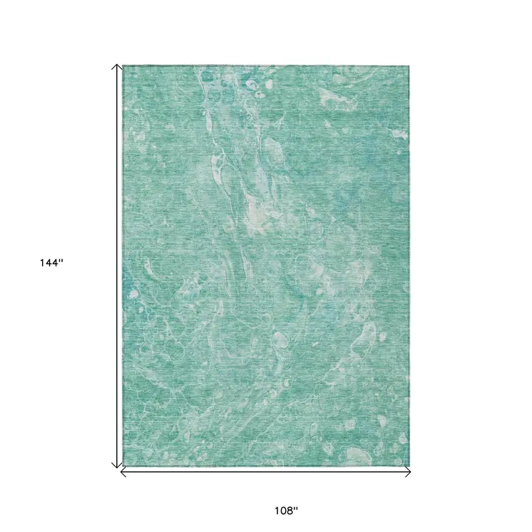 9' X 12' Teal Blue Aqua And Green Abstract Washable Indoor Outdoor Area Rug