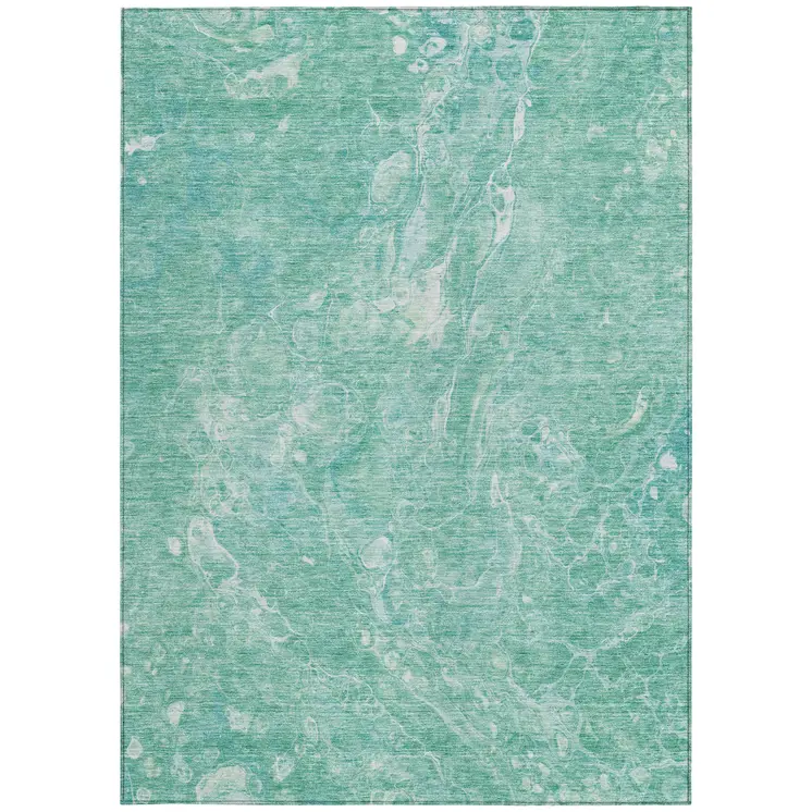 10' X 14' Teal Blue Aqua And Green Abstract Washable Indoor Outdoor Area Rug