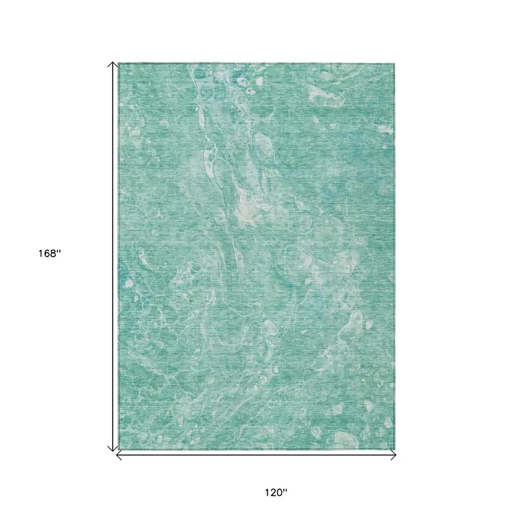 10' X 14' Teal Blue Aqua And Green Abstract Washable Indoor Outdoor Area Rug