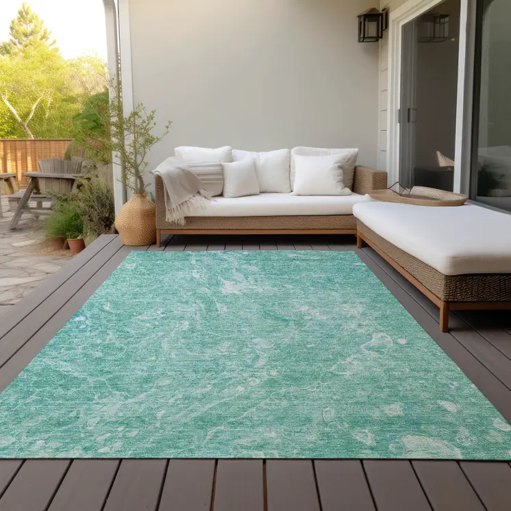 10' X 14' Teal Blue Aqua And Green Abstract Washable Indoor Outdoor Area Rug