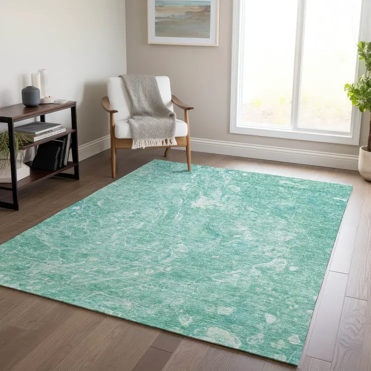 10' X 14' Teal Blue Aqua And Green Abstract Washable Indoor Outdoor Area Rug