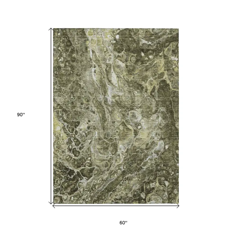 5' X 8' Taupe Chocolate And Beige Abstract Washable Indoor Outdoor Area Rug