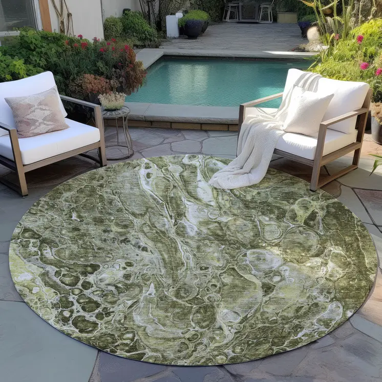 8' Taupe Chocolate And Beige Round Abstract Washable Indoor Outdoor Area Rug