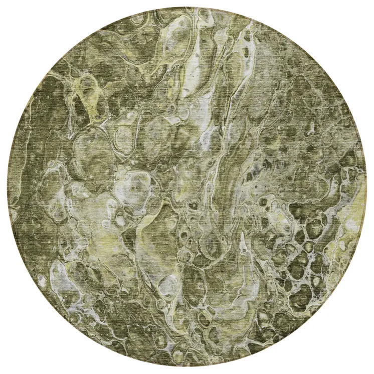 8' Taupe Chocolate And Beige Round Abstract Washable Indoor Outdoor Area Rug