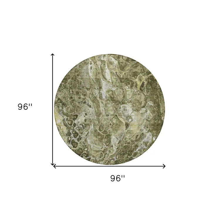 8' Taupe Chocolate And Beige Round Abstract Washable Indoor Outdoor Area Rug