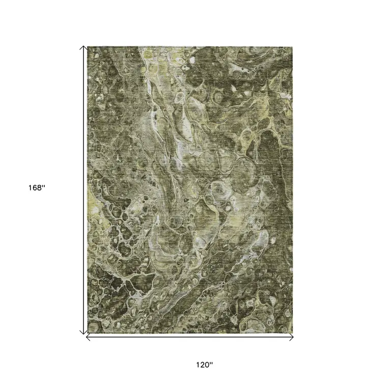 10' X 14' Taupe Chocolate And Beige Abstract Washable Indoor Outdoor Area Rug
