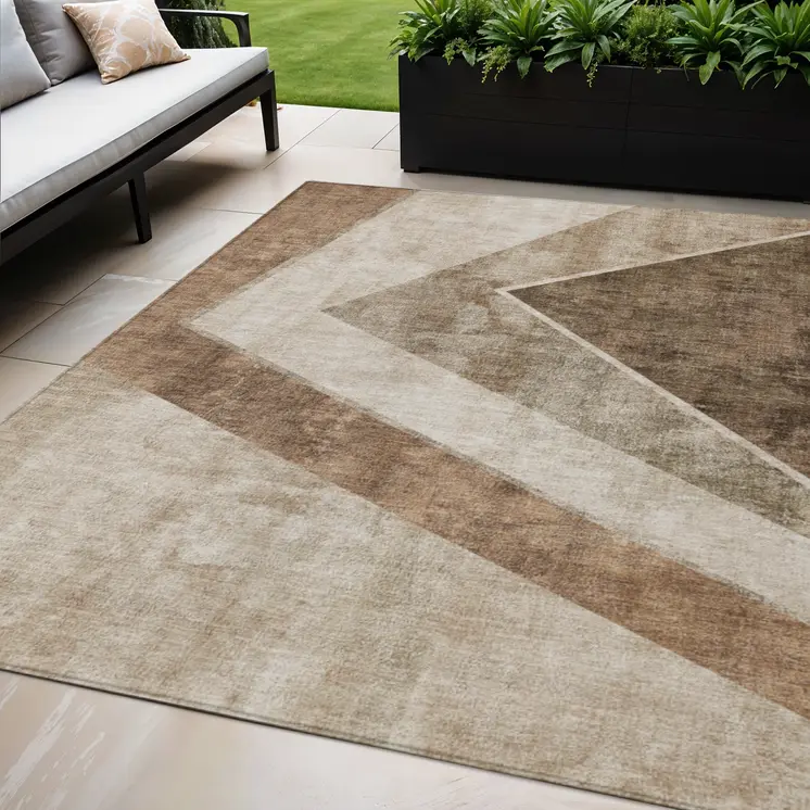 5' X 8' Brown And Beige Geometric Washable Indoor Outdoor Area Rug